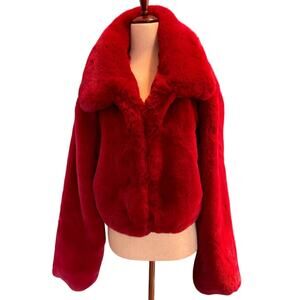 Luxurious Red Faux Fur Jacket